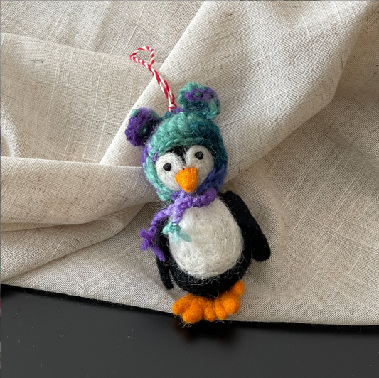 Blue Hat Penguin Wool Felt Pendant