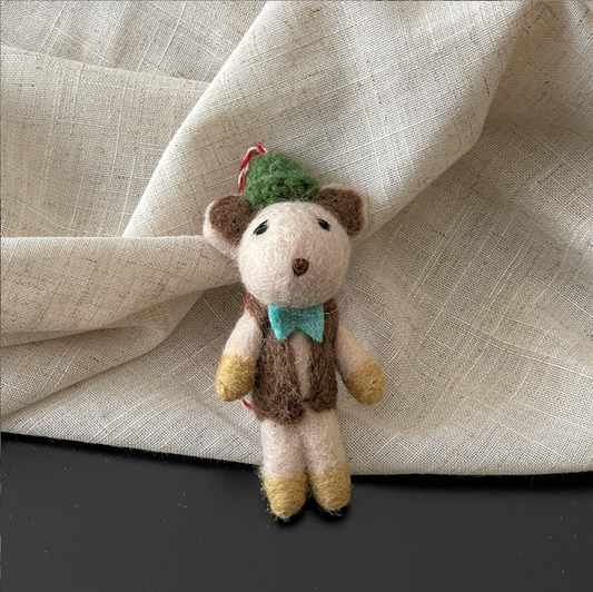 Green Hat Mouse Wool Felt Pendant