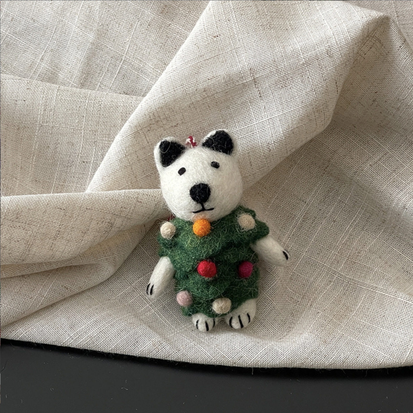 Polka Dot Christmas Bear Wool Felt Pendant