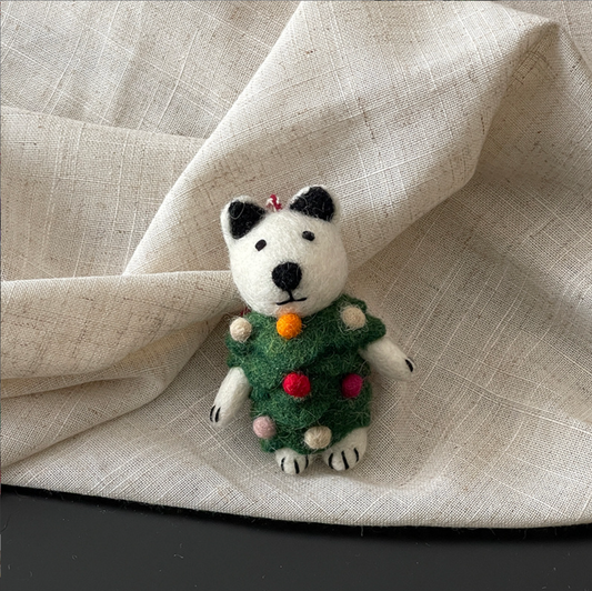 Polka Dot Christmas Bear Wool Felt Pendant