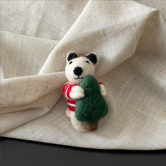 Christmas Tree Hugging Bear Wool Felt Pendant