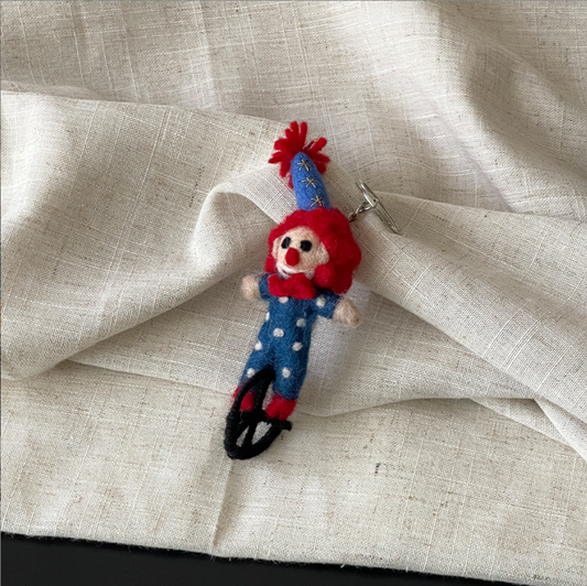 Unicycle Clown Wool Felt Pendant