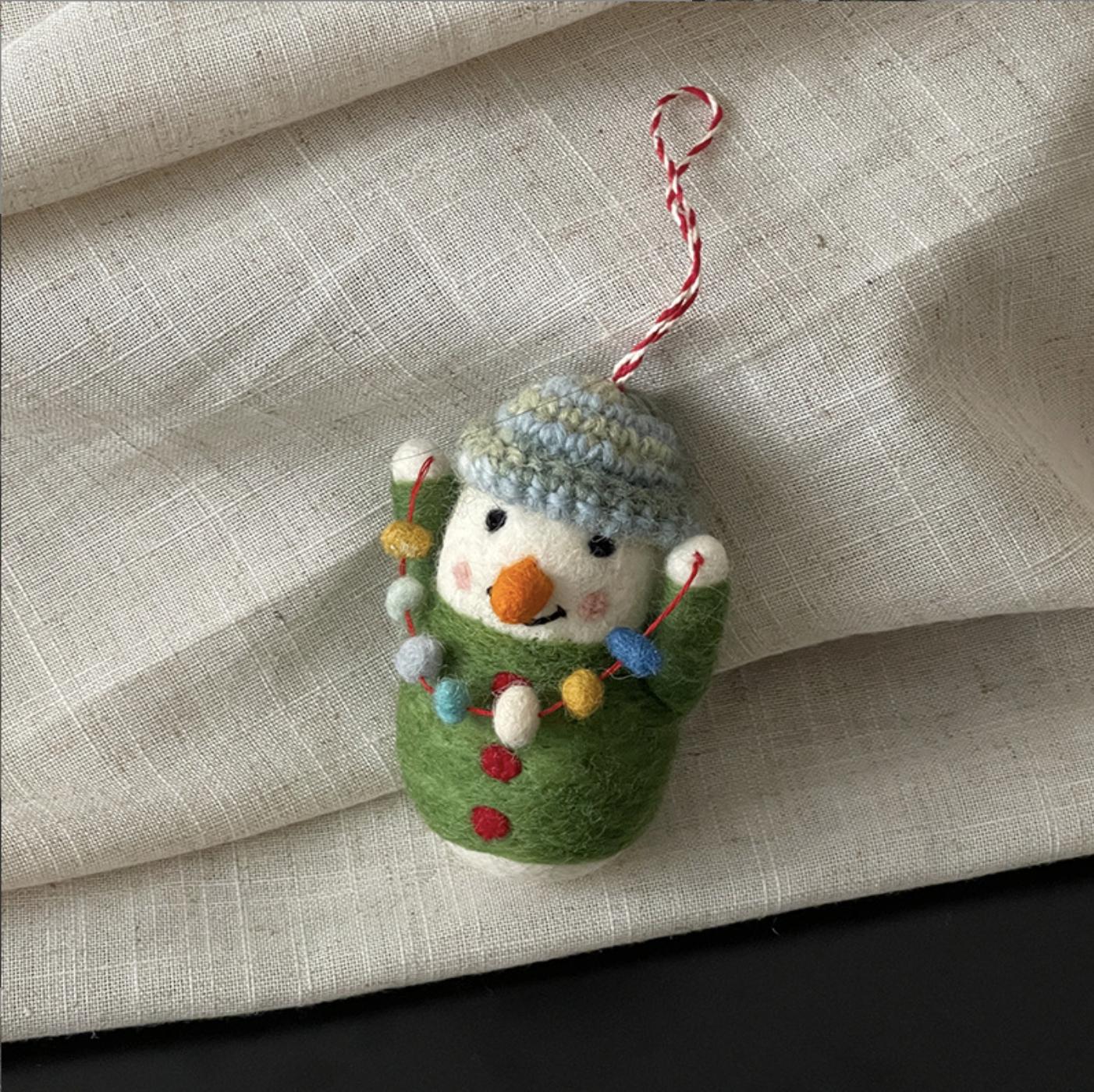 Snowman with String Lights Wool Felt Pendant