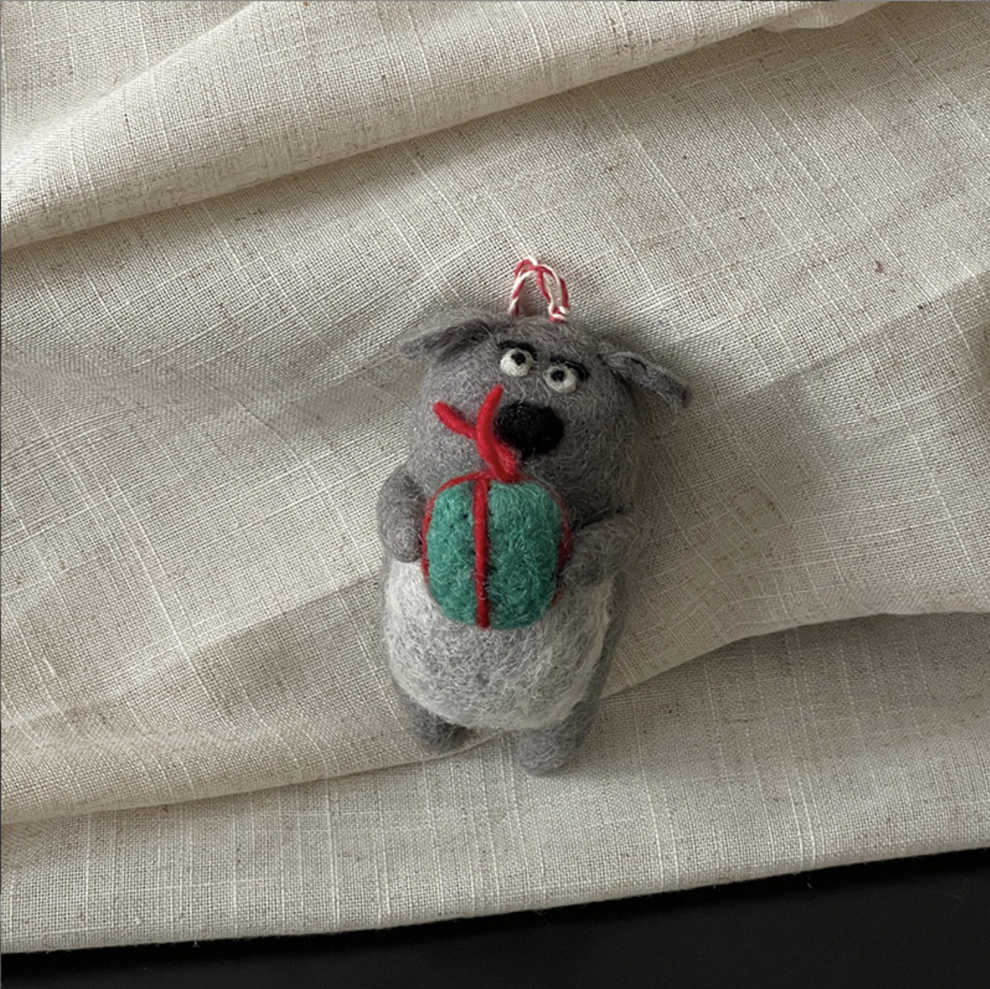 Gift-Hugging Gray Bear Wool Felt Pendant