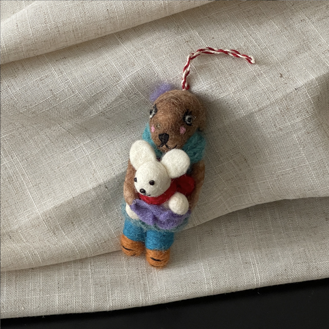Brown Bunny Hugging Toy Wool Felt Pendant