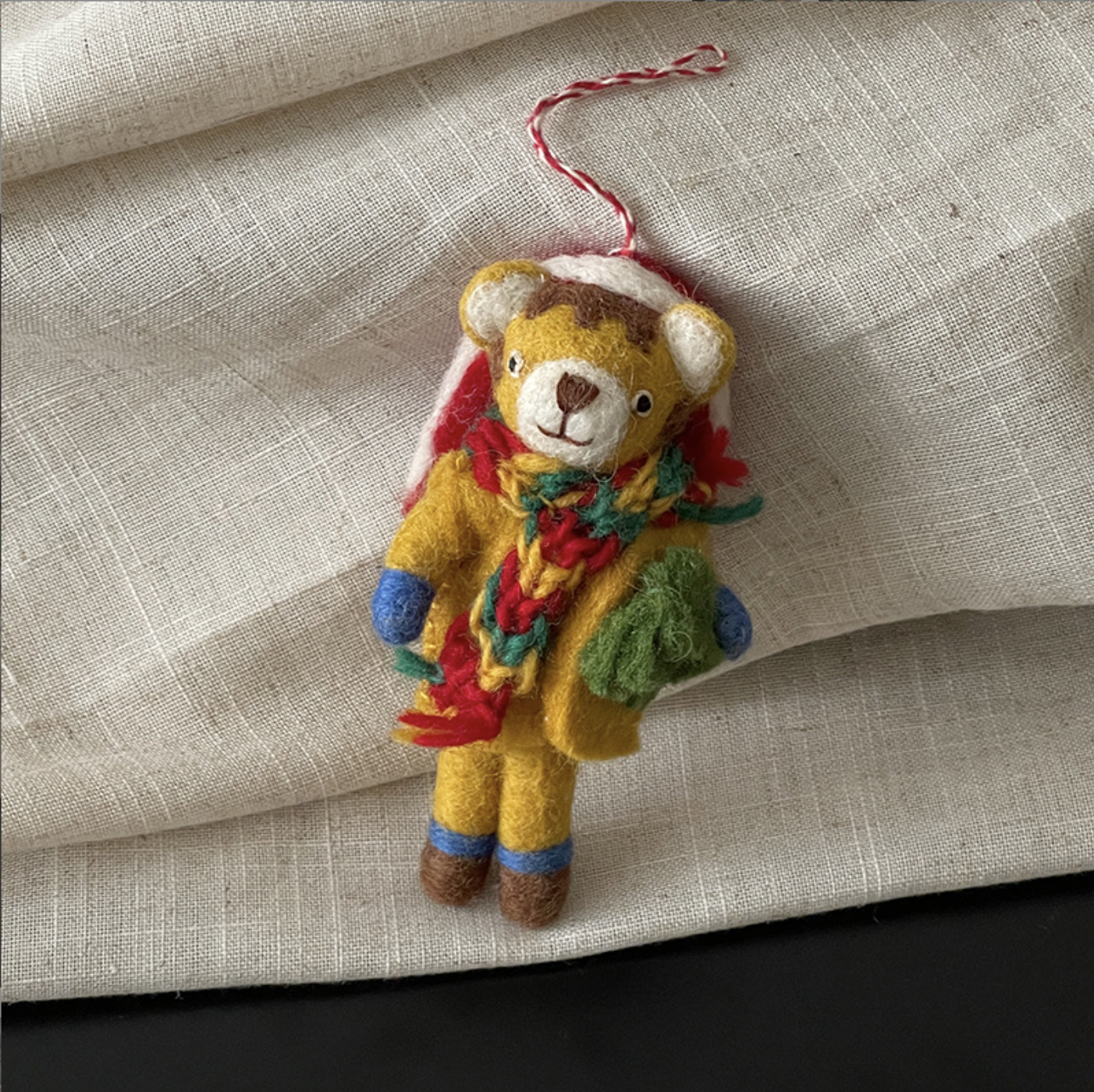 Tiger with Colorful Scarf Wool Felt Pendant