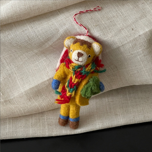 Tiger with Colorful Scarf Wool Felt Pendant