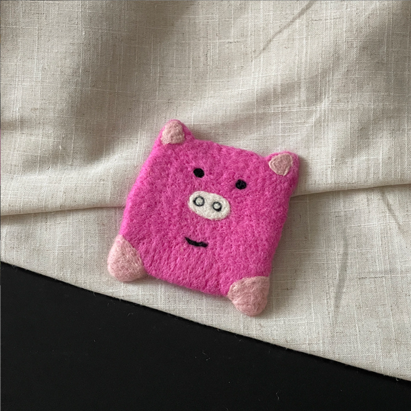 Pink Pig Wool Felt Coaster