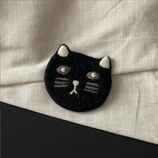 Black Cat Wool Felt Coaster