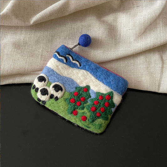 Blue Wool Felt Coin Purse