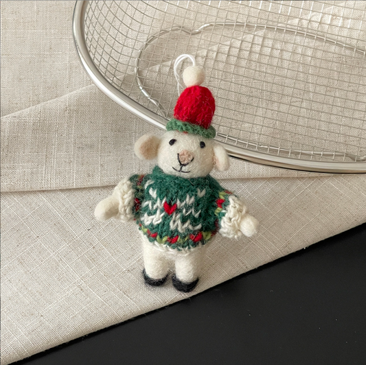 Green Sweater Mouse Wool Felt Pendant
