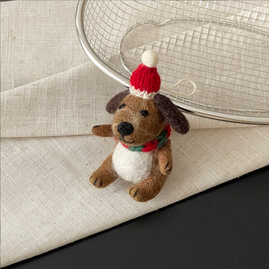 Big-Eared Brown Puppy Wool Felt Pendant